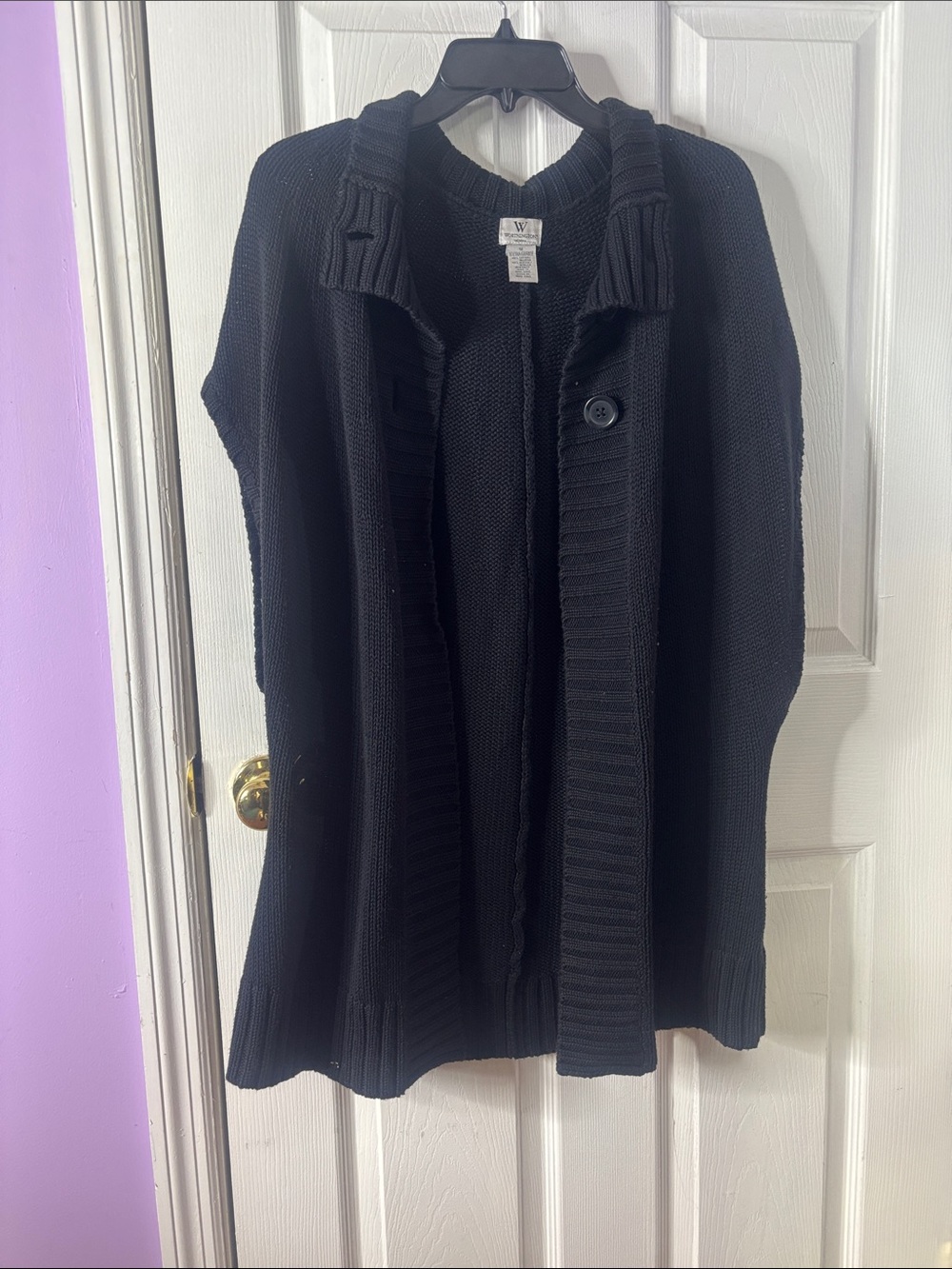 Black Ribbed Sleeveless-Collar Cardigan